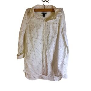 Gap Boyfriend‎ Fit Eyelet Shirt White Long Sleeve Button Down NWT Small